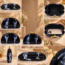 Load image into Gallery viewer, Sassora Marble Print Acrylic Frame Clutch Bag with Detachable Chain Strap