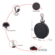 Load image into Gallery viewer, Sassora Round Genuine Leather Coin & Jewelry Pouch – With Zip Closure & Doghook