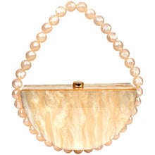 Load image into Gallery viewer, Sassora Half-Moon Acrylic Handbag for Women with Pearl Bead Handle & Detachable Chain