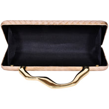Load image into Gallery viewer, Sassora Metallic Gold Woven Pattern Frame Clutch with Detachable Chain Strap