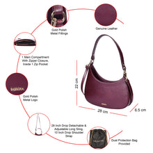 Load image into Gallery viewer, Sassora Premium Leather Hobo Bag – Gold Fittings, Adjustable Sling