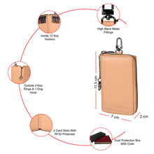 Load image into Gallery viewer, Sassora Premium Leather Zip Closure Unisex Multi Key Chain Pouch