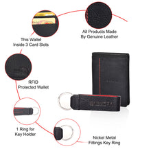 Load image into Gallery viewer, Sassora Genuine Leather Men's Wallet, Keyring and Rakhi with Roli & Chawal Gift Set (Pack Of 3)