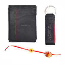 Load image into Gallery viewer, Sassora Genuine Leather Men's Wallet, Keyring and Rakhi with Roli & Chawal Gift Set (Pack Of 3)