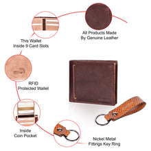 Load image into Gallery viewer, Sassora Genuine Leather Brown Wallet & Multicolor Keyring Gift Combo Set (Pack Of 2)