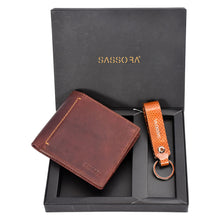 Load image into Gallery viewer, Sassora Genuine Leather Brown Wallet & Multicolor Keyring Gift Combo Set (Pack Of 2)
