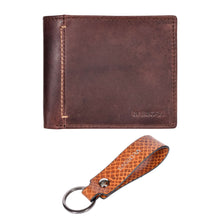Load image into Gallery viewer, Sassora Genuine Leather Brown Wallet & Multicolor Keyring Gift Combo Set (Pack Of 2)