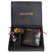 Load image into Gallery viewer, Sassora Genuine Leather Men's Wallet, Keyring & Rakhi with Roli & Chawal Gift Combo Set (Pack Of 3)