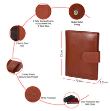 Load image into Gallery viewer, Sassora Genuine Leather Brown RFID Button Closure Large Notecase