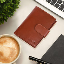 Load image into Gallery viewer, Sassora Genuine Leather Brown RFID Button Closure Large Notecase