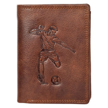 Load image into Gallery viewer, Sassora Premium Leather RFID Notecase Wallet – Soccer Player Embossed Design