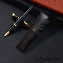 Load image into Gallery viewer, Sassora Genuine Leather Black Fountain Pen Holder Case (Set of 1)
