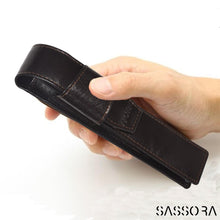 Load image into Gallery viewer, Sassora Genuine Leather Dark Brown Pen Holder Case (Set of 1)