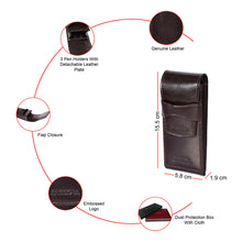 Load image into Gallery viewer, Sassora Genuine Leather Pen Case – 3 Slot Organizer with Dust Cover
