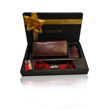 Load image into Gallery viewer, Sassora Brown Genuine Leather Ladies RFID Wallet, Keychain and Rakhi Combo Set(SSRA5 Gift-for Her)