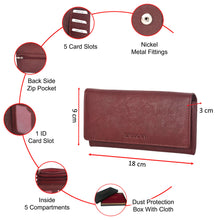 Load image into Gallery viewer, Sassora Genuine Leather Cherry Color RFID Ladies Purse (5 Card Slots)