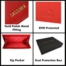Load image into Gallery viewer, Sassora Genuine Leather Medium Size Red RFID Protected Women Purse