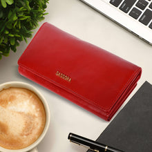 Load image into Gallery viewer, Sassora Genuine Leather Medium Size Red RFID Protected Women Purse