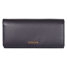 Load image into Gallery viewer, Sassora Genuine Leather Medium Dark Blue RFID Protected Women Purse