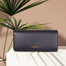 Load image into Gallery viewer, Sassora Genuine Leather Medium Dark Blue RFID Protected Women Purse