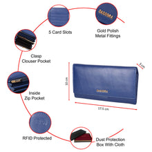 Load image into Gallery viewer, Sassora Genuine Leather Medium Blue RFID Women Purse