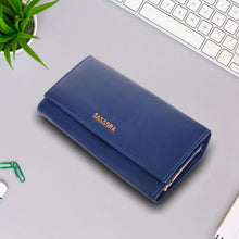 Load image into Gallery viewer, Sassora Genuine Leather Medium Blue RFID Women Purse