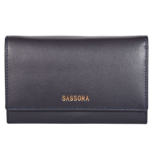 Load image into Gallery viewer, Sassora Genuine Leather Kiss Clasp Medium Blue RFID Women Purse