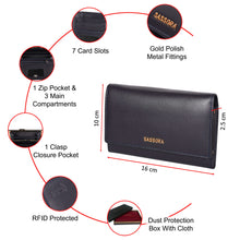 Load image into Gallery viewer, Sassora Genuine Leather Kiss Clasp Medium Blue RFID Women Purse