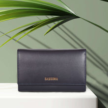 Load image into Gallery viewer, Sassora Genuine Leather Kiss Clasp Medium Blue RFID Women Purse