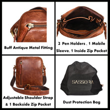 Load image into Gallery viewer, Sassora Premium Leather Unisex Antique Look Sling Bag