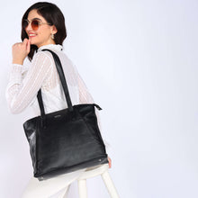 Load image into Gallery viewer, Sassora Genuine Premium Leather Medium Size Black Women Tote