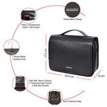 Load image into Gallery viewer, Sassora Premium Leather Flap With Zip Closure Toiletry Travel Pouch With hanging Tag