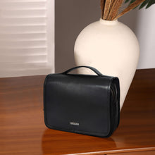 Load image into Gallery viewer, Sassora Premium Leather Flap With Zip Closure Toiletry Travel Pouch With hanging Tag
