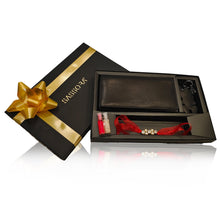 Load image into Gallery viewer, Sassora Black Genuine Leather Ladies RFID Travel Wallet, Keychain and Rakhi Combo Set(SSRA6 Gift-for Her)