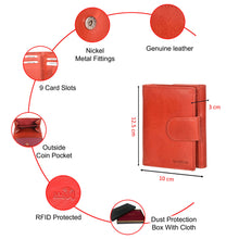Load image into Gallery viewer, Sassora Genuine Leather Medium Size Red RFID Protected Wallet (9 Card Slots)