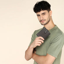 Load image into Gallery viewer, Sassora Genuine Leather Large Buckle Closure Black RFID Wallet for Men