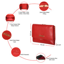 Load image into Gallery viewer, Sassora Genuine Leather Medium Size Red RFID Protected Women Wallet