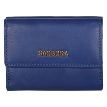 Load image into Gallery viewer, Sassora Genuine Leather Medium Blue RFID Women Wallet