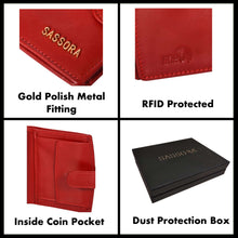 Load image into Gallery viewer, Sassora Genuine Leather Small Size Red RFID Protected girls wallet