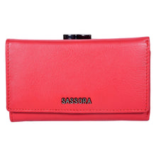 Load image into Gallery viewer, SASSORA Genuine Leather RFID Protected Women’s Tri-fold Travel Wallet with Kiss-Lock