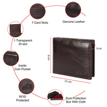 Load image into Gallery viewer, Sassora Leather Dark Brown RFID Men Bi-Fold Wallet with 7 Card Slots