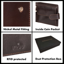 Load image into Gallery viewer, Sassora Genuine Leather Dark Brown RFID Flap Closure Two Fold Wallet