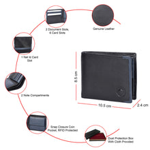 Load image into Gallery viewer, Sassora Genuine Leather RFID Blocking Bi-Fold Wallet for Men – Coin Pocket, 6 Card Slots, Black/Navy
