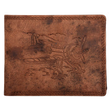 Load image into Gallery viewer, Sassora Premium Leather RFID Blocking Bifold Wallet – Embossed Aeroplane Design
