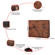 Load image into Gallery viewer, Sassora Premium Leather RFID Blocking Bifold Wallet – Embossed Aeroplane Design