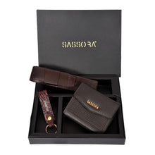Load image into Gallery viewer, Sassora Genuine Leather Brown Women's Wallet, Pen Case & Keyring Gift Combo Set