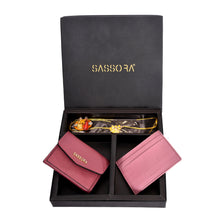 Load image into Gallery viewer, Sassora Genuine Leather Purple Women's Wallet, Card Holder and Rakhi with Roli & Chawal Gift Combo Set