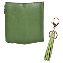 Load image into Gallery viewer, Sassora Raksha Bandhan Gift Combo – Green RFID Wallet & Tassel Keyring for Sister