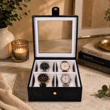 Load image into Gallery viewer, Sassora Genuine Leather Watch Case – Box Shape, 4 Slots, Unisex Travel Organizer