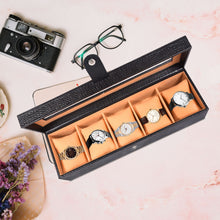 Load image into Gallery viewer, Sassora Genuine Leather Watch Case – 5 Slot Box-Shaped Travel Organizer (Unisex)